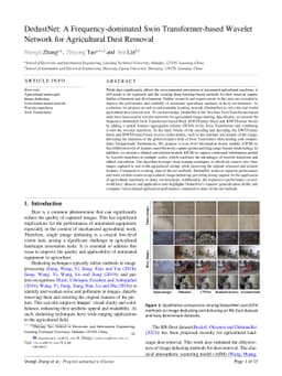 DedustNet: A Frequency-dominated Swin Transformer-based Wavelet Network
  for Agricultural Dust Removal