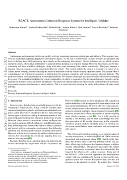 REACT: Autonomous Intrusion Response System for Intelligent Vehicles