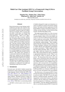 Multi-User Chat Assistant (MUCA): a Framework Using LLMs to Facilitate
  Group Conversations