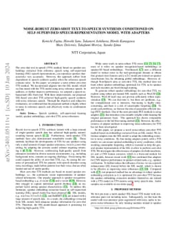 Noise-robust zero-shot text-to-speech synthesis conditioned on
  self-supervised speech-representation model with adapters