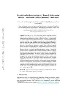 Yes, this is what I was looking for! Towards Multi-modal Medical
  Consultation Concern Summary Generation