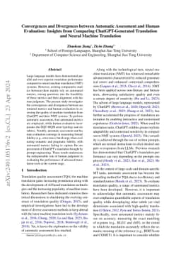 Convergences and Divergences between Automatic Assessment and Human
  Evaluation: Insights from Comparing ChatGPT-Generated Translation and Neural
  Machine Translation