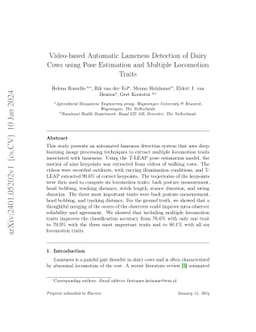 Video-based Automatic Lameness Detection of Dairy Cows using Pose
  Estimation and Multiple Locomotion Traits