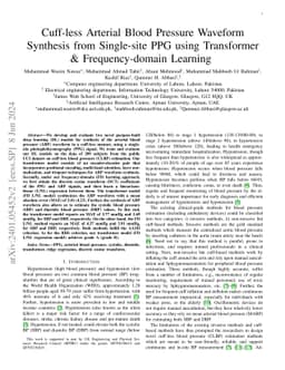 Cuff-less Arterial Blood Pressure Waveform Synthesis from Single-site
  PPG using Transformer & Frequency-domain Learning