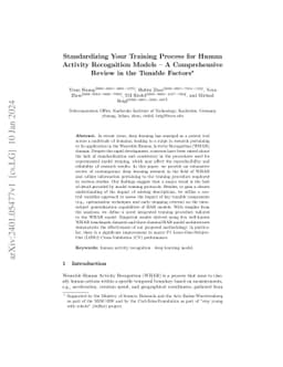 Standardizing Your Training Process for Human Activity Recognition
  Models: A Comprehensive Review in the Tunable Factors