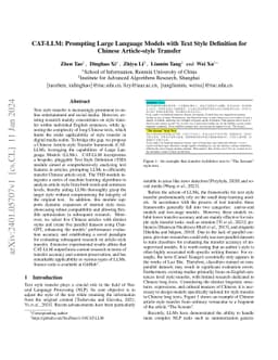 CAT-LLM: Prompting Large Language Models with Text Style Definition for
  Chinese Article-style Transfer