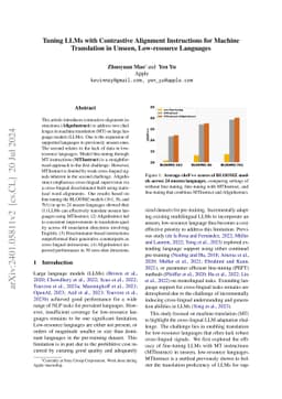 Tuning LLMs with Contrastive Alignment Instructions for Machine
  Translation in Unseen, Low-resource Languages