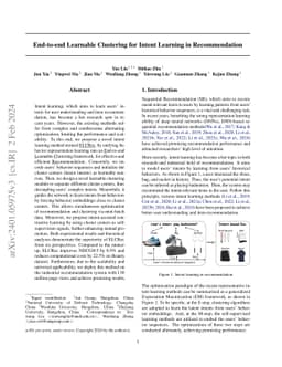 End-to-end Learnable Clustering for Intent Learning in Recommendation