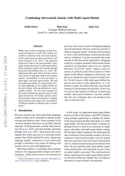 Combating Adversarial Attacks with Multi-Agent Debate