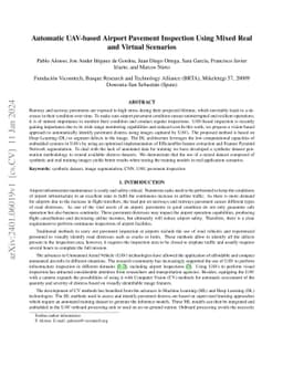 Automatic UAV-based Airport Pavement Inspection Using Mixed Real and
  Virtual Scenarios