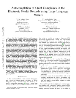 Autocompletion of Chief Complaints in the Electronic Health Records
  using Large Language Models