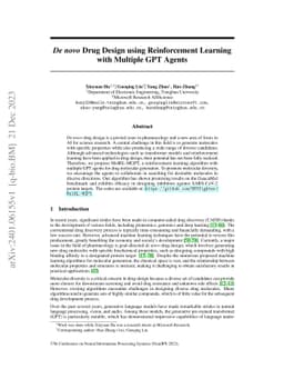 De novo Drug Design using Reinforcement Learning with Multiple GPT
  Agents