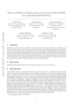 End to end Hindi to English speech conversion using Bark, mBART and a
  finetuned XLSR Wav2Vec2