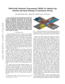 Multi-Profile Quadratic Programming (MPQP) for Optimal Gap Selection and
  Speed Planning of Autonomous Driving