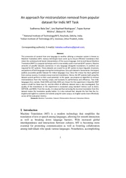 An approach for mistranslation removal from popular dataset for Indic MT
  Task