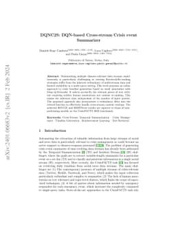 DQNC2S: DQN-based Cross-stream Crisis event Summarizer
