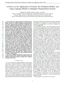 A Survey on the Applications of Frontier AI, Foundation Models, and
  Large Language Models to Intelligent Transportation Systems