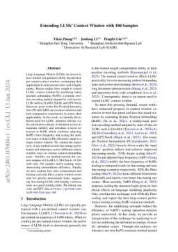 Extending LLMs' Context Window with 100 Samples