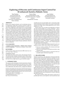 Exploring of Discrete and Continuous Input Control for AI-enhanced
  Assistive Robotic Arms