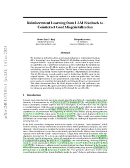 Reinforcement Learning from LLM Feedback to Counteract Goal
  Misgeneralization