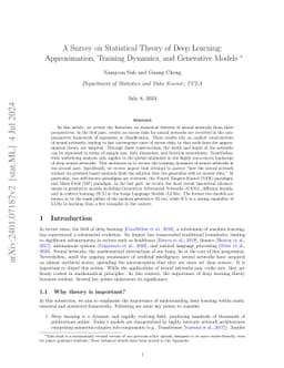 A Survey on Statistical Theory of Deep Learning: Approximation, Training
  Dynamics, and Generative Models