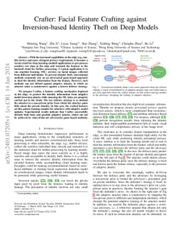 Crafter: Facial Feature Crafting against Inversion-based Identity Theft
  on Deep Models