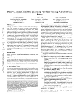 Data vs. Model Machine Learning Fairness Testing: An Empirical Study