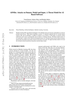 ADMIn: Attacks on Dataset, Model and Input. A Threat Model for AI Based
  Software
