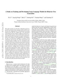 A Study on Training and Developing Large Language Models for Behavior
  Tree Generation