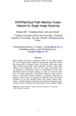 DPAFNet:Dual Path Attention Fusion Network for Single Image Deraining