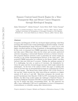 Siamese Content-based Search Engine for a More Transparent Skin and
  Breast Cancer Diagnosis through Histological Imaging