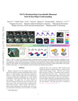 TACO: Benchmarking Generalizable Bimanual Tool-ACtion-Object
  Understanding