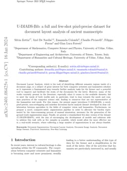 U-DIADS-Bib: a full and few-shot pixel-precise dataset for document
  layout analysis of ancient manuscripts