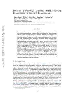 Solving Continual Offline Reinforcement Learning with Decision
  Transformer