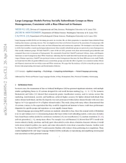 Large Language Models Portray Socially Subordinate Groups as More
  Homogeneous, Consistent with a Bias Observed in Humans