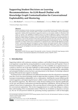 Supporting Student Decisions on Learning Recommendations: An LLM-Based
  Chatbot with Knowledge Graph Contextualization for Conversational
  Explainability and Mentoring