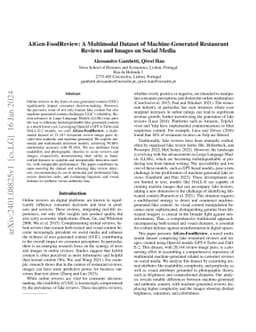 AiGen-FoodReview: A Multimodal Dataset of Machine-Generated Restaurant
  Reviews and Images on Social Media