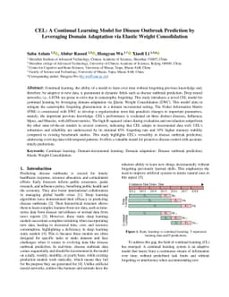 CEL: A Continual Learning Model for Disease Outbreak Prediction by
  Leveraging Domain Adaptation via Elastic Weight Consolidation