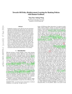 Towards Off-Policy Reinforcement Learning for Ranking Policies with
  Human Feedback