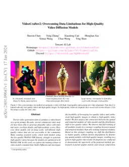 VideoCrafter2: Overcoming Data Limitations for High-Quality Video
  Diffusion Models