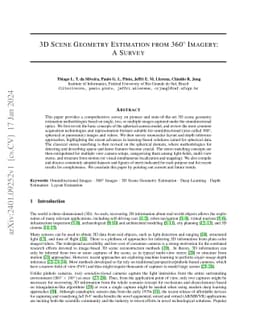 3D Scene Geometry Estimation from 360$^\circ$ Imagery: A Survey