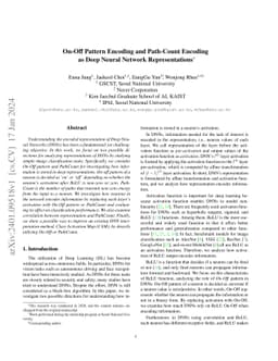 On-Off Pattern Encoding and Path-Count Encoding as Deep Neural Network
  Representations