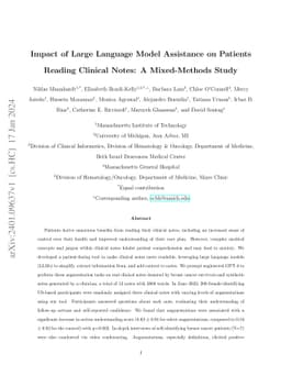Impact of Large Language Model Assistance on Patients Reading Clinical
  Notes: A Mixed-Methods Study