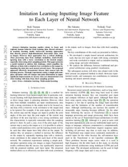 Imitation Learning Inputting Image Feature to Each Layer of Neural
  Network