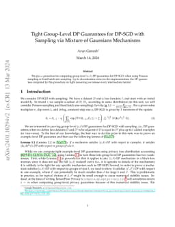 Tight Group-Level DP Guarantees for DP-SGD with Sampling via Mixture of
  Gaussians Mechanisms