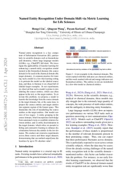 Named Entity Recognition Under Domain Shift via Metric Learning for Life
  Sciences
