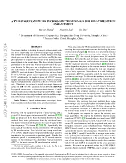 A Two-Stage Framework in Cross-Spectrum Domain for Real-Time Speech
  Enhancement