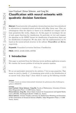 Classification with neural networks with quadratic decision functions