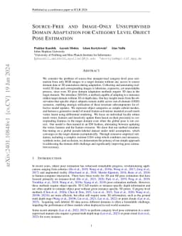 Source-Free and Image-Only Unsupervised Domain Adaptation for Category
  Level Object Pose Estimation