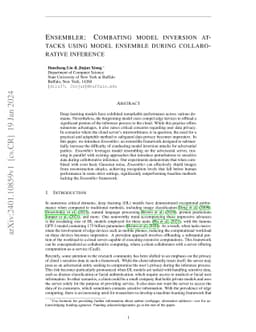 Ensembler: Combating model inversion attacks using model ensemble during
  collaborative inference
